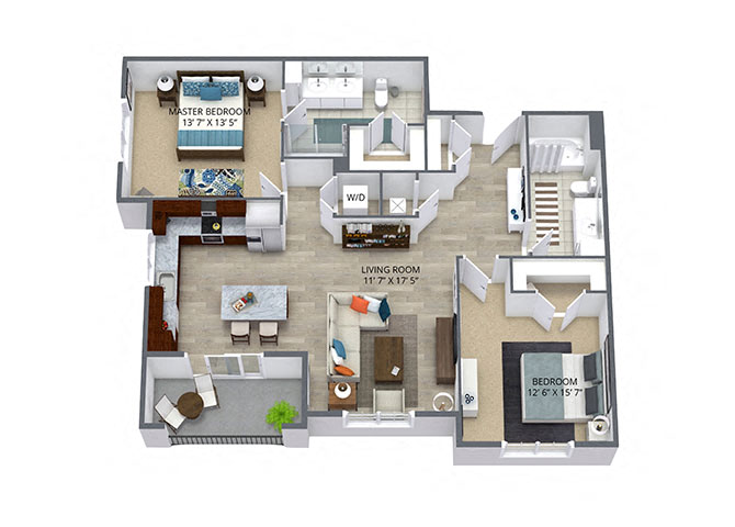 Floor plan for 2 beds, 2 baths, 1125 sqft