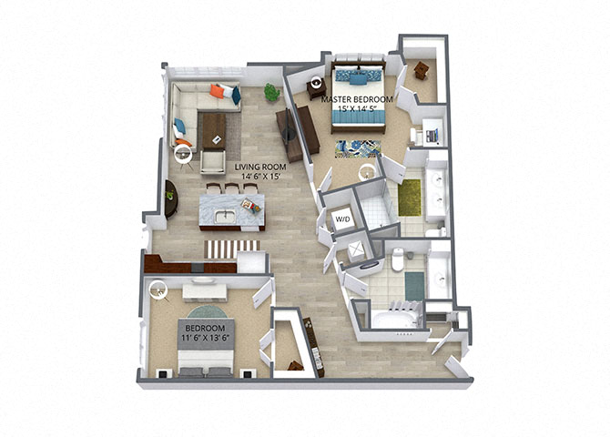 Floor plan for 2 beds, 2 baths, 1120 sqft