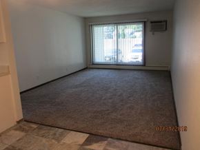 Hudson apartment for rent - an empty living room with a window and carpet