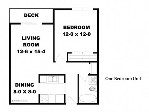 Floor plan for 1 bed, 1 bath, 650 sqft