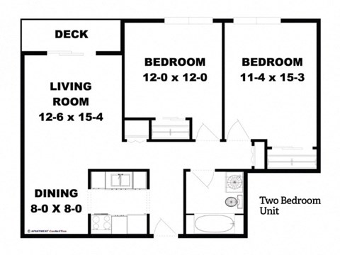 Floor plan for 2 beds, 1 bath, 846 sqft