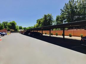 Chandler apartment for rent - A parking lot with cars parked and trees in the background.