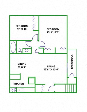 Floor plan for 2 beds, 1 bath, 850 sqft