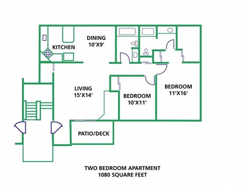 Floor plan for 2 beds, 2 baths, 1080 sqft