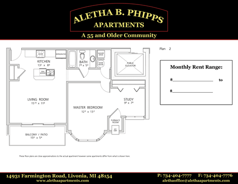 Floor plan for 1 bed, 1 bath, 820 sqft