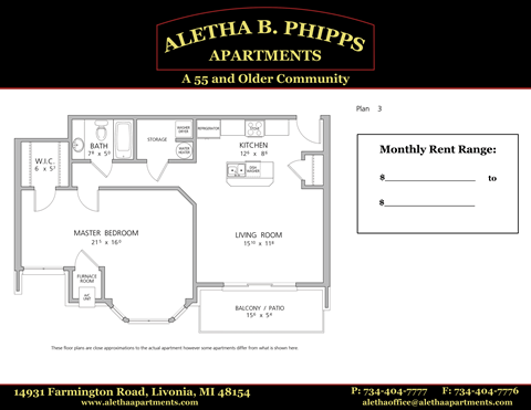Floor plan for 1 bed, 1 bath, 904 sqft