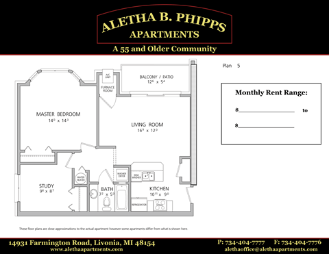 Floor plan for 1 bed, 1 bath, 811 sqft