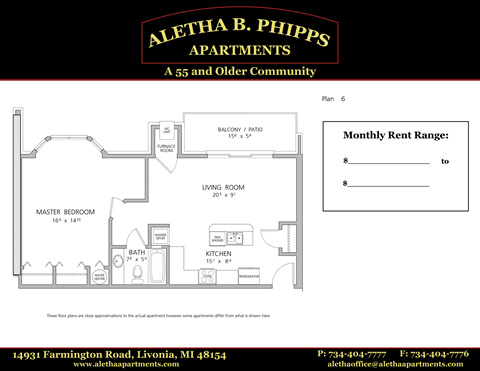 Floor plan for 1 bed, 1 bath, 807 sqft