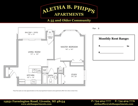 Floor plan for 1 bed, 1 bath, 851 sqft