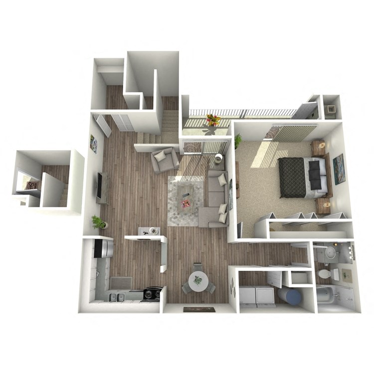 Floor plan for 1 bed, 1 bath, 886 sqft
