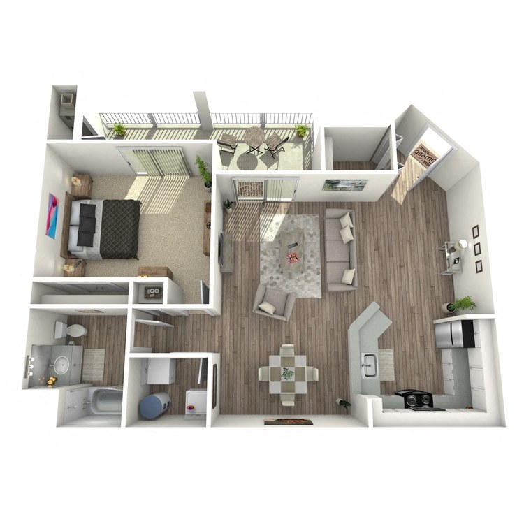 Floor plan for 1 bed, 1 bath, 938 sqft