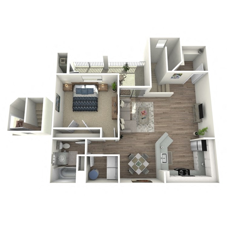 Floor plan for 1 bed, 1 bath, 972 sqft
