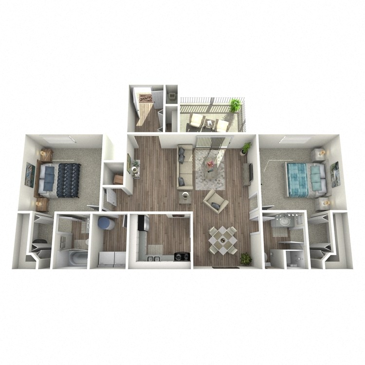 Floor plan for 2 beds, 2 baths, 1164 sqft