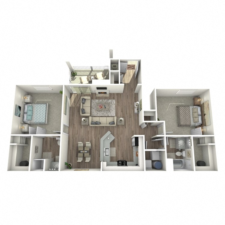 Floor plan for 2 beds, 2 baths, 1179 sqft