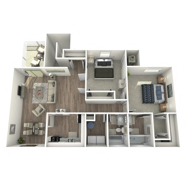 Floor plan for 2 beds, 2 baths, 1180 sqft