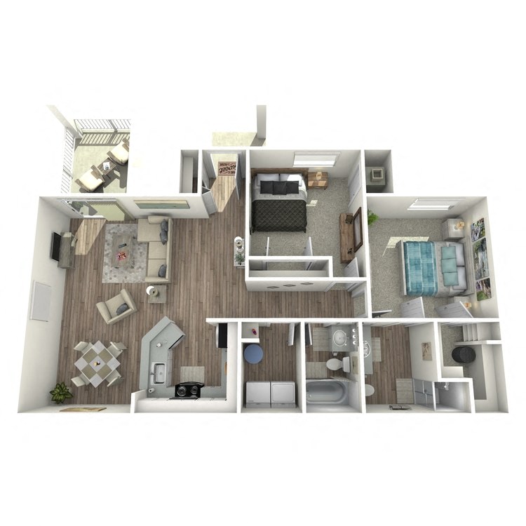 Floor plan for 2 beds, 2 baths, 1185 sqft