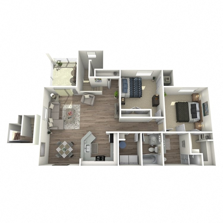 Floor plan for 2 beds, 2 baths, 1196 sqft
