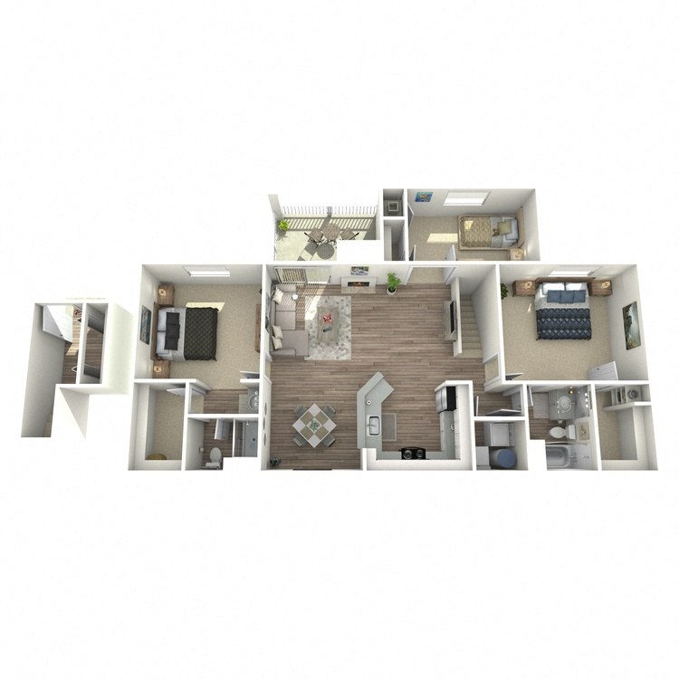 Floor plan for 3 beds, 2 baths, 1296 sqft