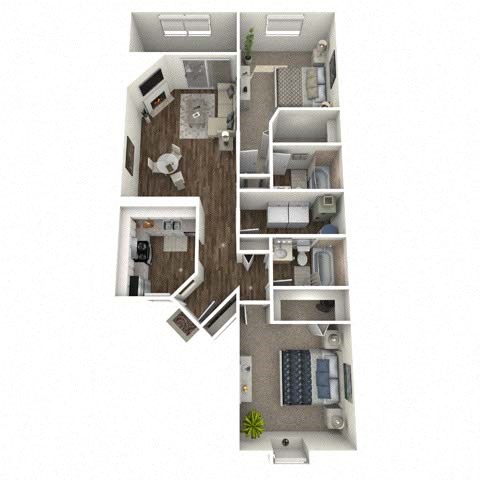 Floor plan for 2 beds, 2 baths, 1100 sqft