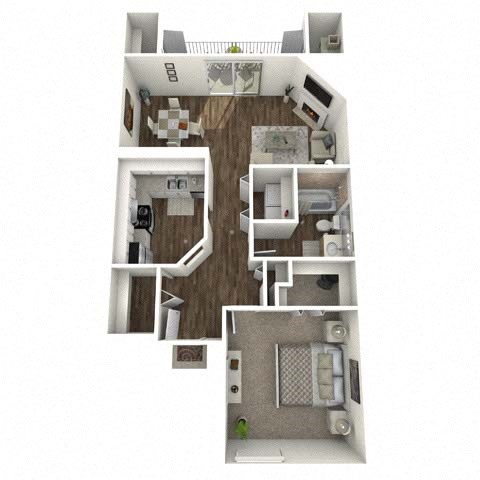 Floor plan for 1 bed, 1 bath, 755 sqft