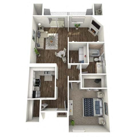 Floor plan for 1 bed, 1 bath, 885 sqft