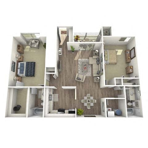 Floor plan for 2 beds, 2 baths, 1100 sqft