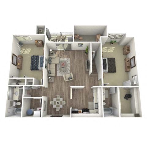Floor plan for 2 beds, 2 baths, 1100 sqft