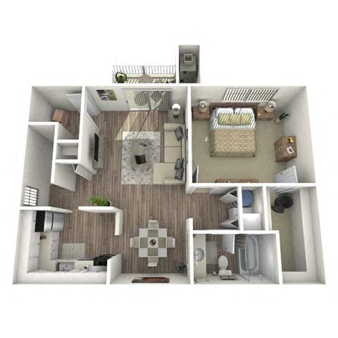 Floor plan for 1 bed, 1 bath, 850 sqft