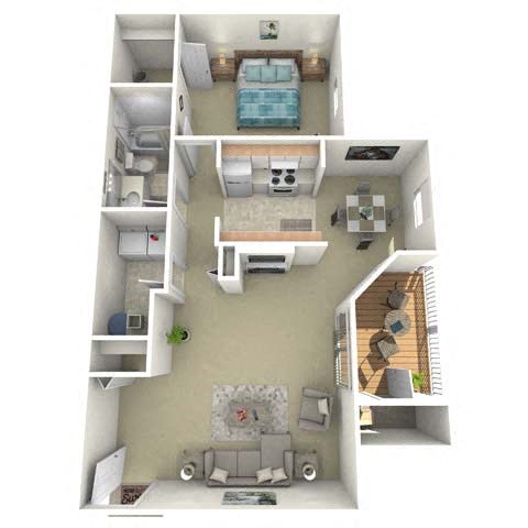 Floor plan for 1 bed, 1 bath, 990 sqft
