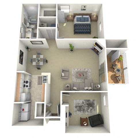 Floor plan for 1 bed, 1 bath, 1002 sqft