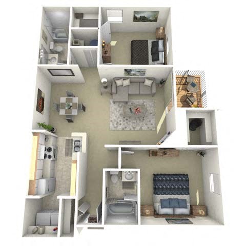 Floor plan for 2 beds, 2 baths, 1150 sqft