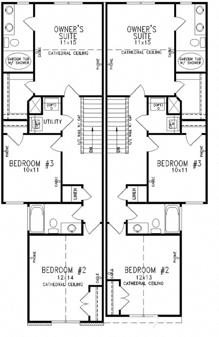 Floor plan for 3 beds, 2.5 baths, 1343 sqft