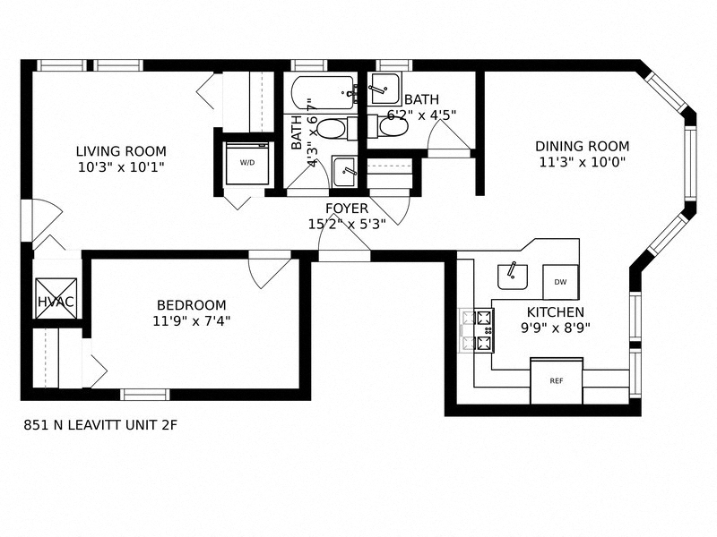 Floor plan for 2 beds, 1 bath