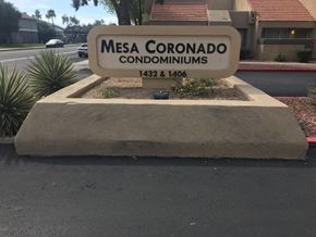Mesa apartment for rent - A sign for Mesa Coronado Condominiums with the numbers 1432 and 1406 on it.