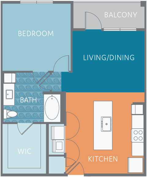 Floor plan for 1 bed, 1 bath, 811 sqft