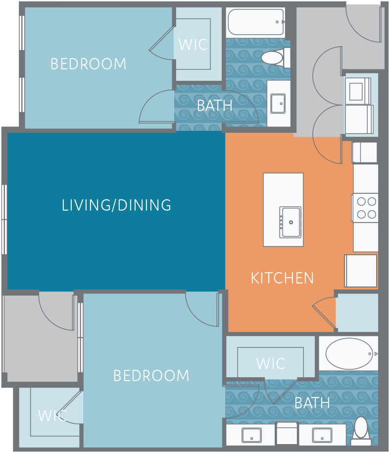 Floor plan for 2 beds, 2 baths, 1199 sqft