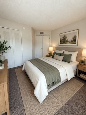 Hudson apartment for rent - A bedroom with a large bed and a painting on the wall.