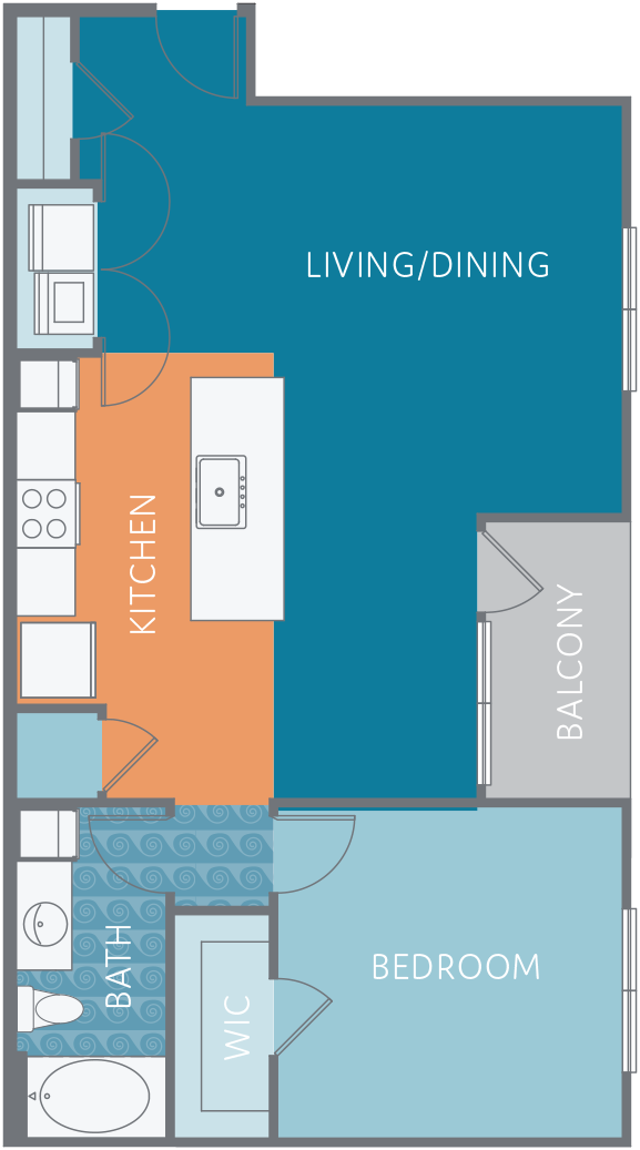 Floor plan for 1 bed, 1 bath, 863 sqft