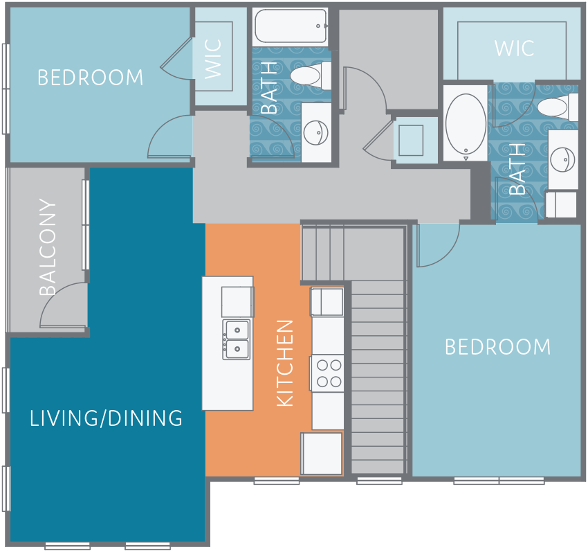 Floor plan for 2 beds, 2 baths, 1248 sqft