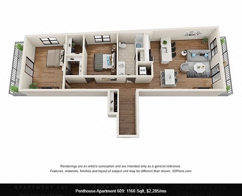 Floor plan for 2 beds, 1 bath, 1160 sqft