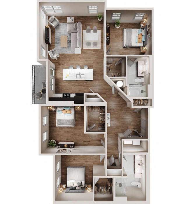 Floor plan for 3 beds, 2 baths, 1493 sqft