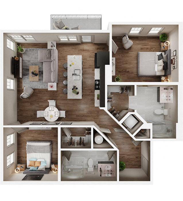 Floor plan for 2 beds, 2 baths, 1179 sqft