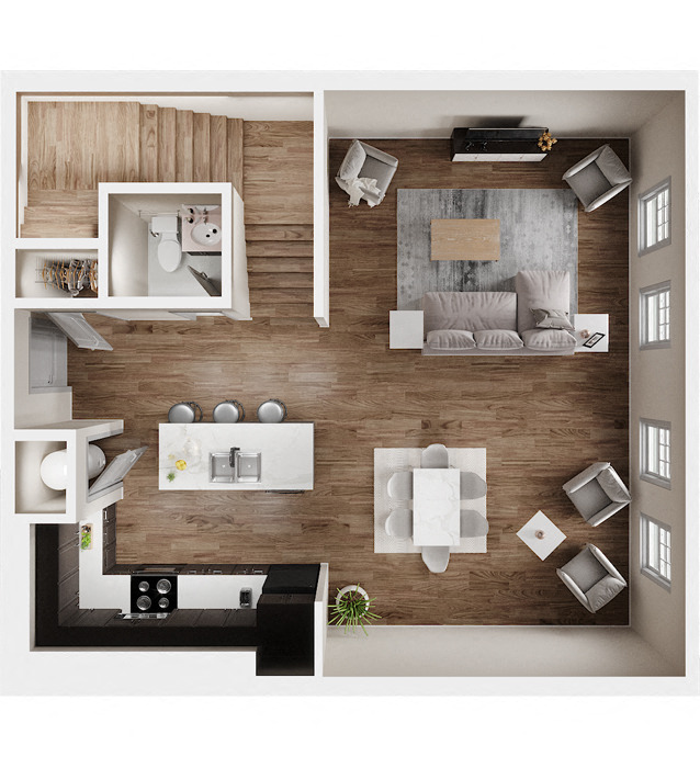 Floor plan for 2 beds, 2.5 baths, 1578 sqft