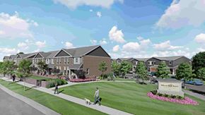 Mason apartment for rent - an artist rendering of a neighbourhood with people walking their dogs