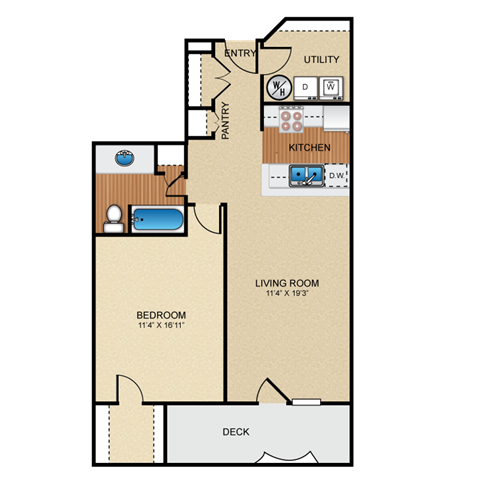 Floor plan for 1 bed, 1 bath, 759 sqft