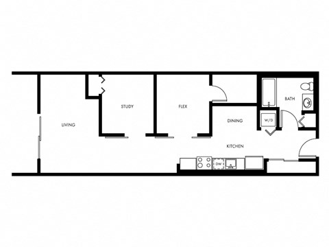 Floor plan for 2 beds, 1 bath, 771 sqft