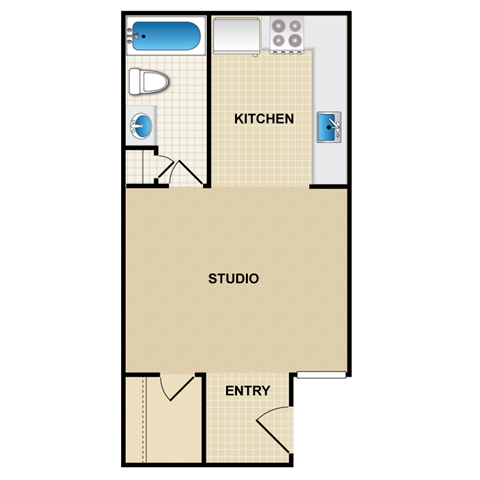 Floor plan for studio, 1 bath, 370 sqft