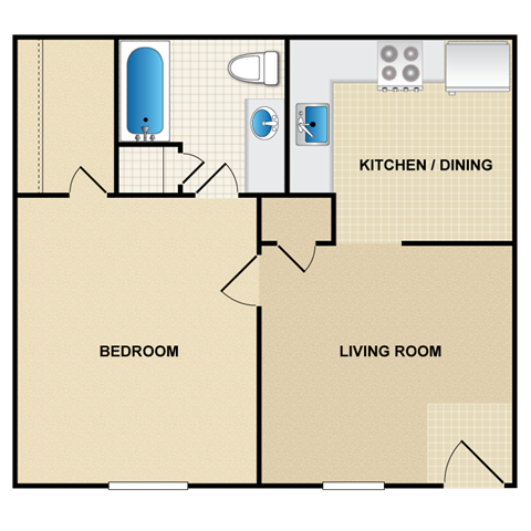 Floor plan for 1 bed, 1 bath, 520 sqft