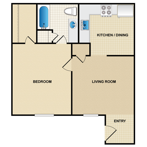 Floor plan for 1 bed, 1 bath, 565 sqft