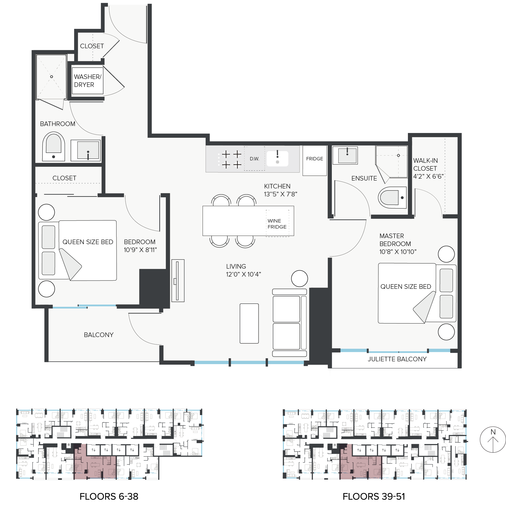 Floor plan for 2 beds, 2 baths, 821 sqft